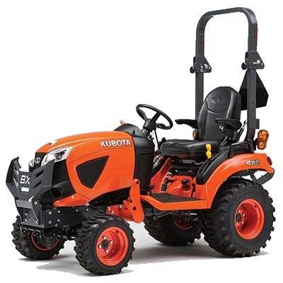 Micro tracteur diesel 4 RM KUBOTA BX231 DV, roues industrielles 18x8.50x10 et 26x12.00x12.